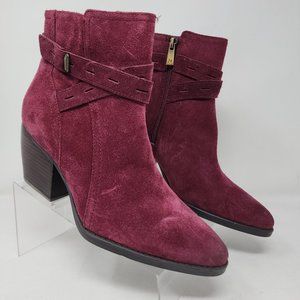 Naturalizer Suede Boots Womens 9 Fenya Wine Ankle Booties Chunky Heel Zip Shoes